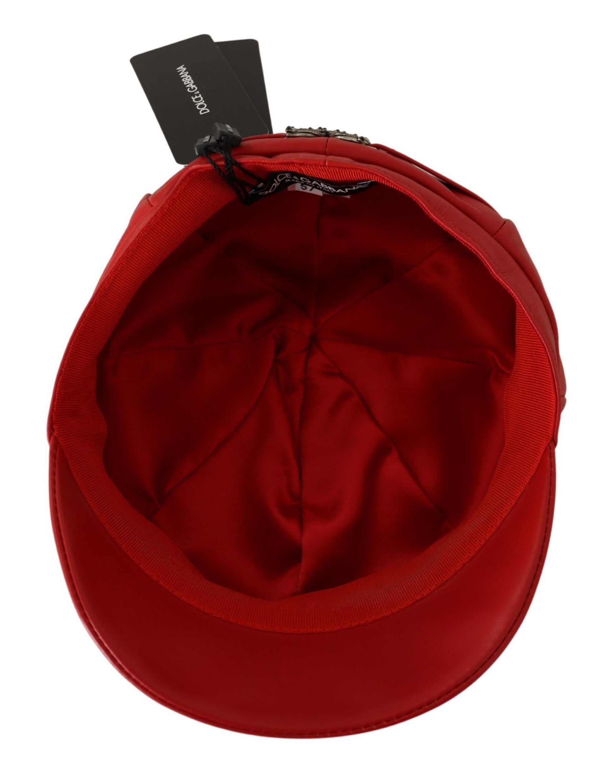 Dolce & Gabbana Red Leather DG Amore Cabbie Newsboy Hat
