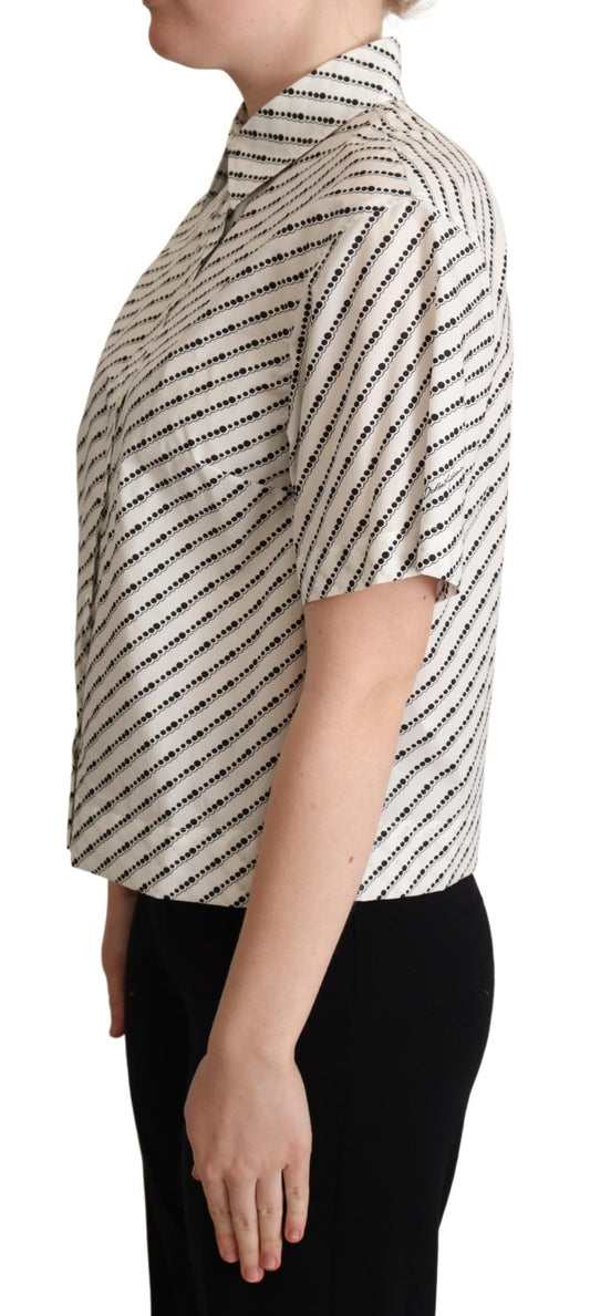 Dolce & Gabbana White Dotted Collared Blouse Shirt