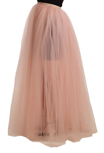 Dolce & Gabbana Elegant Pink Mesh Pleated Floor-Length Skirt