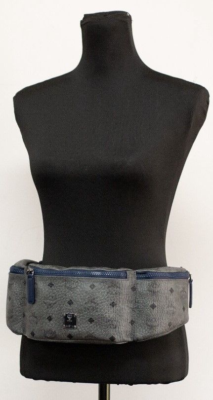 MCM Large Visetos Phantom Grey Triple Pocket Sling Belt Bag