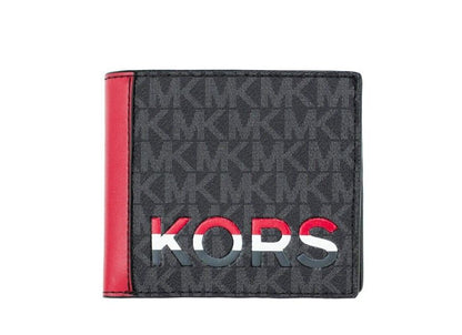 Michael Kors Cooper Black Flame Signature Leather Graphic Logo Billfold Wallet