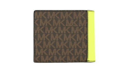 Michael Kors Cooper Brown Neon Signature Leather Graphic Logo Billfold Wallet