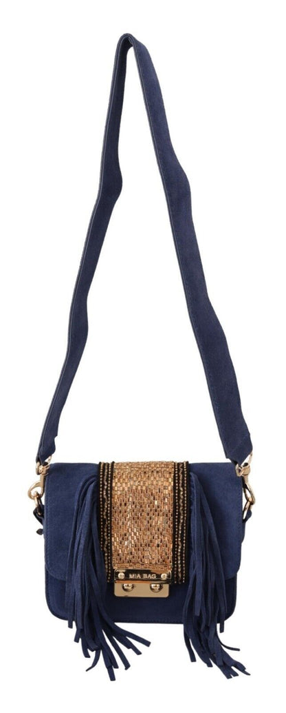 MIA Chic Suede Shoulder Handbag with Gold Applique