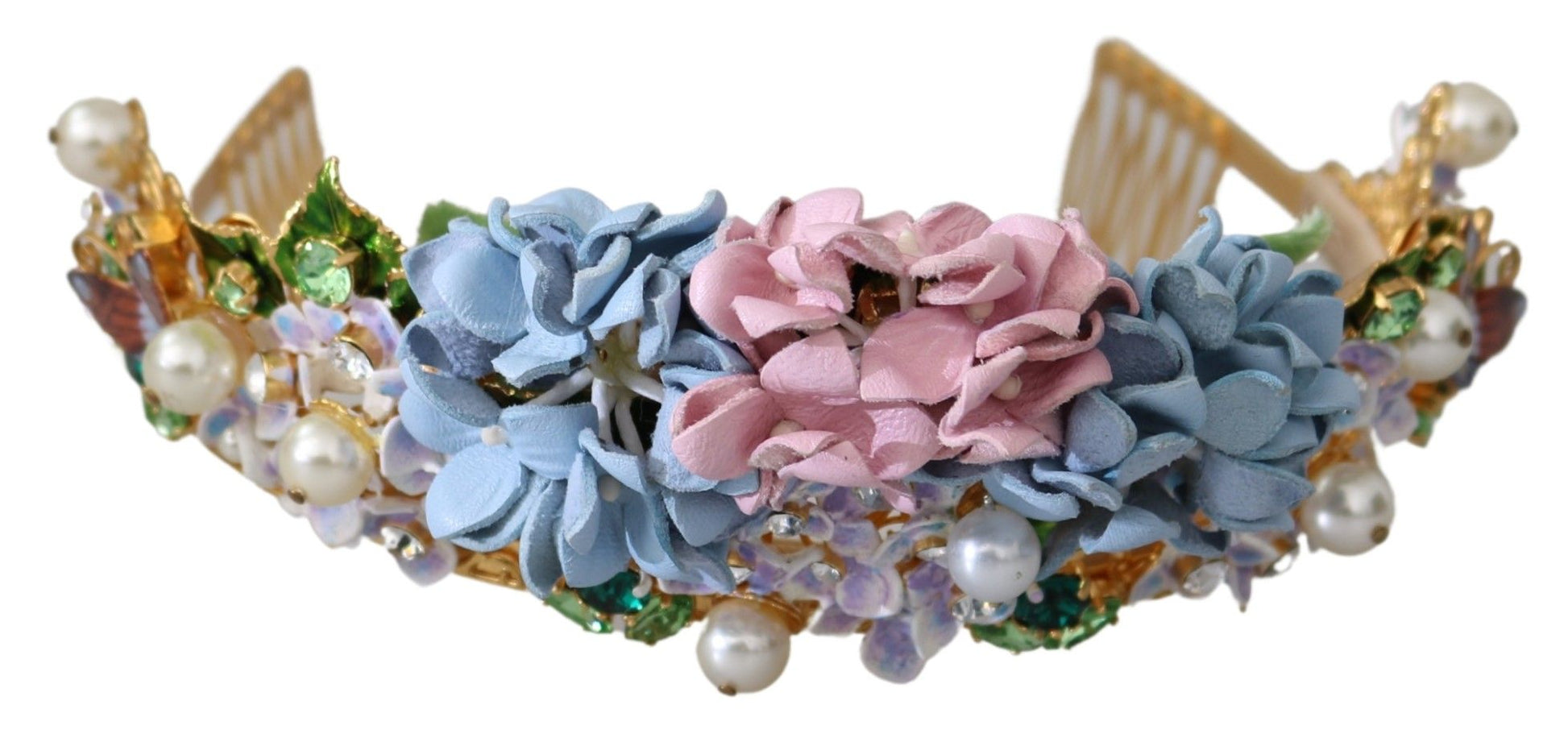 Dolce & Gabbana Gold Crystal Purple Hortensia Headband Crown Diadem