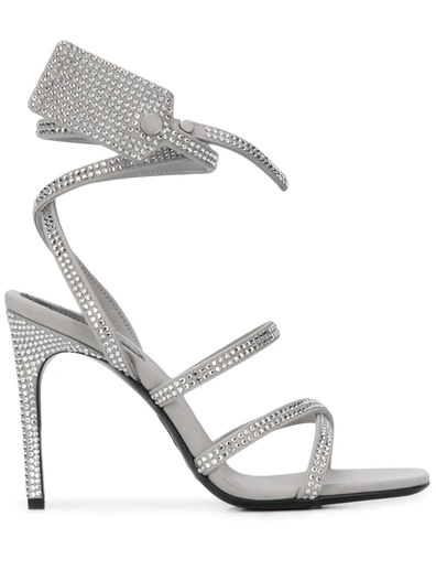 Off-White Gray Calfskin Women Sandal