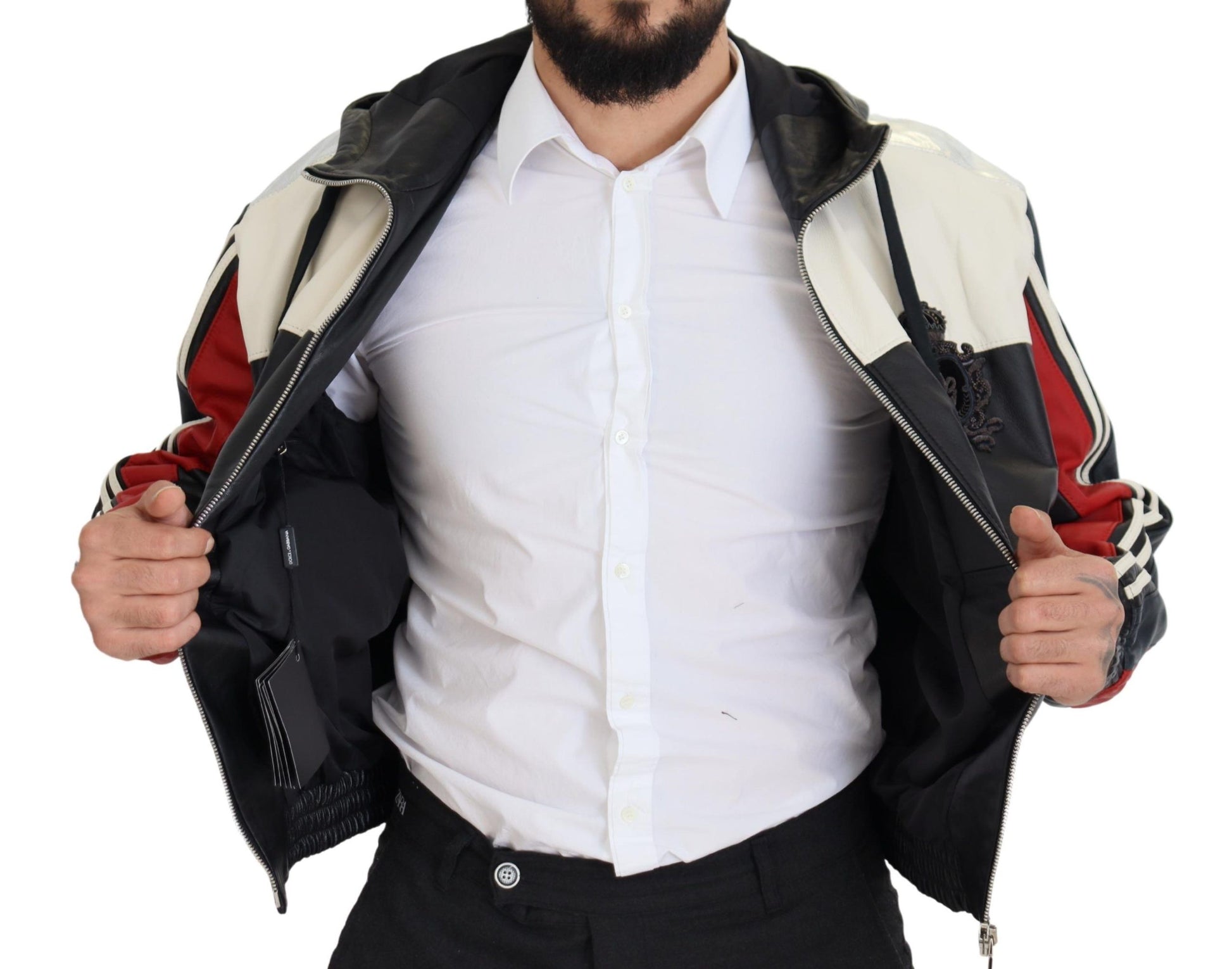 Dolce & Gabbana Black Leather Hooded Blouson Coat Jacket