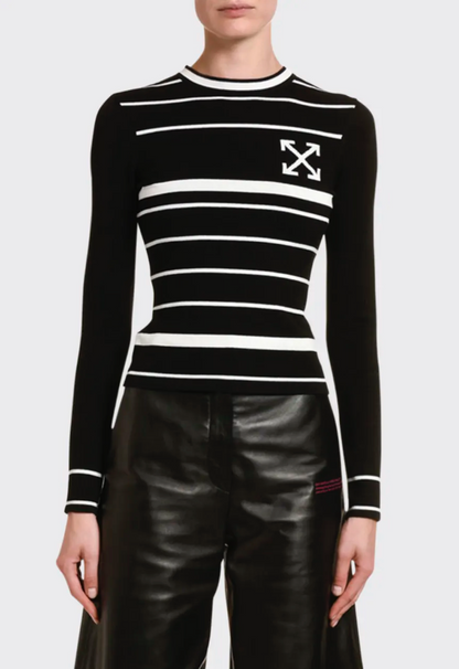 Off-White Striped Long-Sleeved Chic Sweater