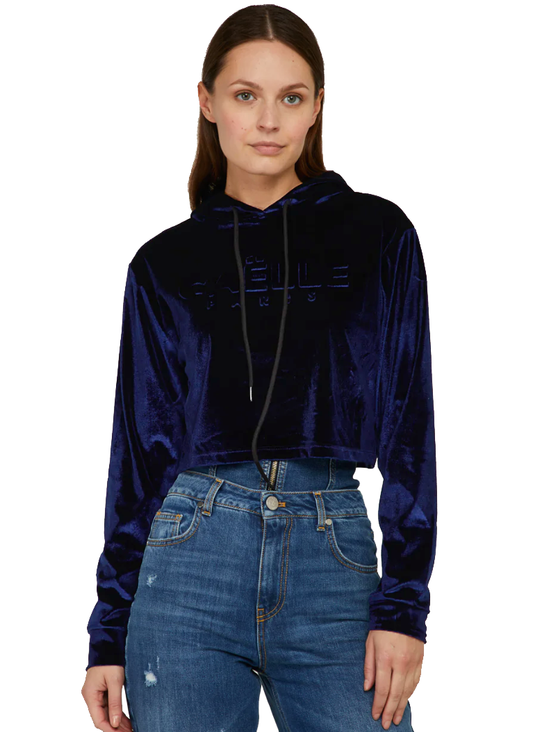 Gaelle Chic Blue Velvet Hooded Sweatshirt