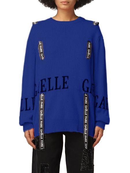 Gaelle Chic Blue Wool Blend Sweater with Logo Detail