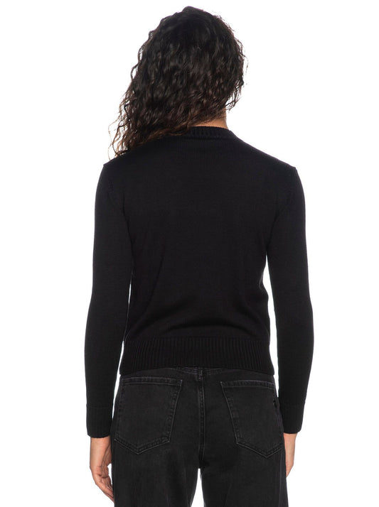 Gaelle Elegant Black Wool-Blend Pullover with Fantasy Design