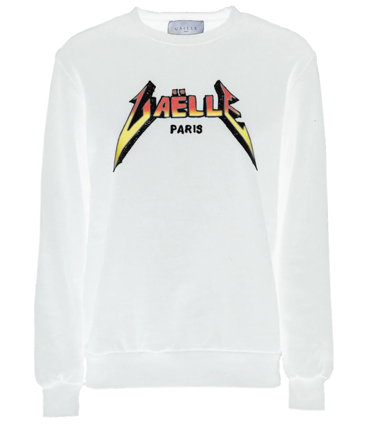 Gaelle Chic White Crewneck Metal Logo Sweatshirt