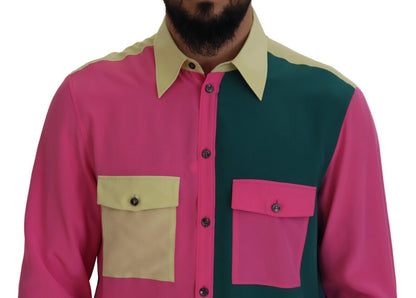 Dolce & Gabbana Multicolor Patchwork Silk Button Down Shirt
