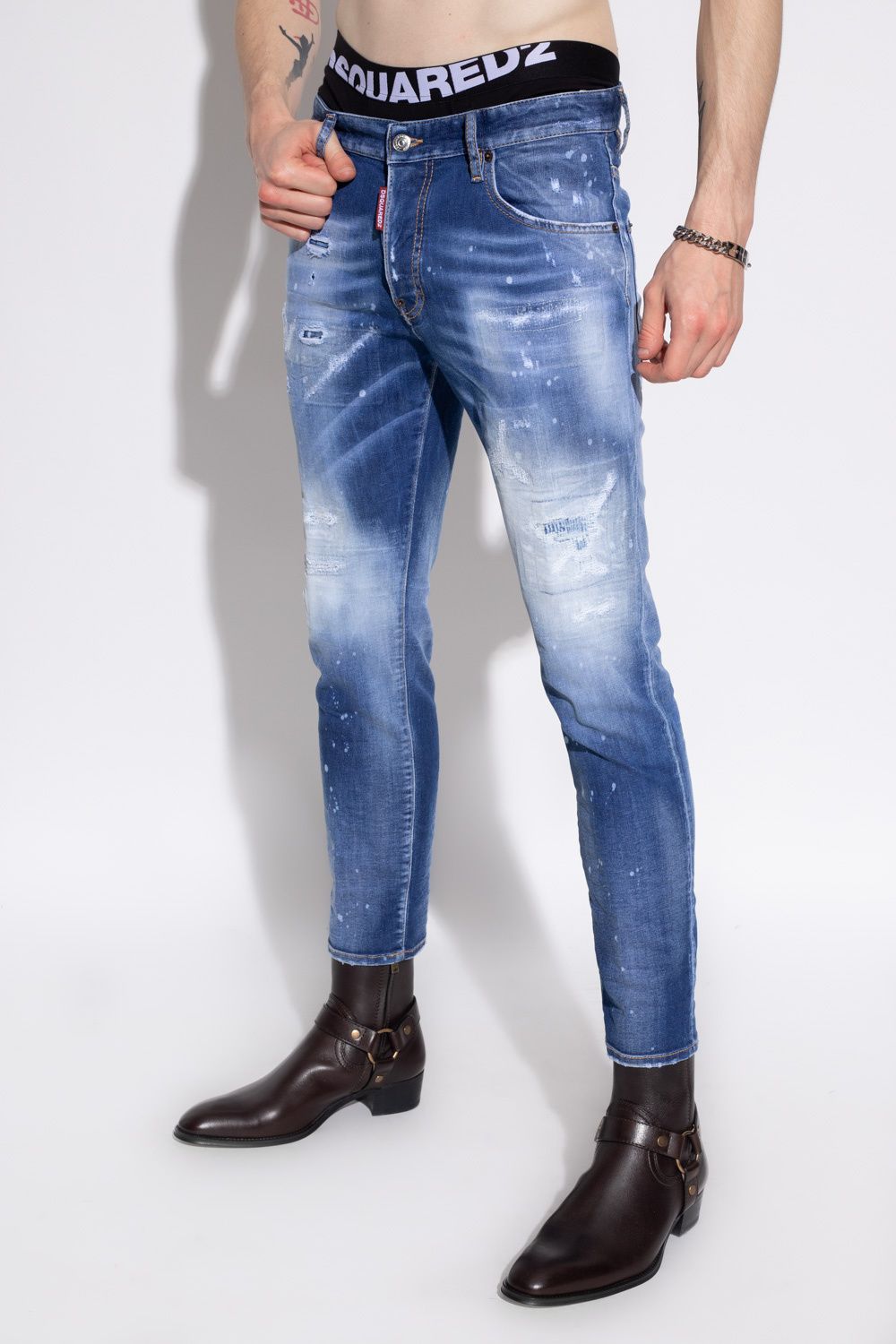 Dsquared² Chic Distressed Skater Denim Splatter