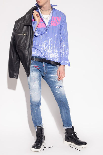 Dsquared² Chic Distressed Paint-Splatter Denim