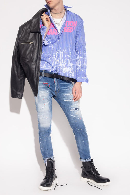 Dsquared² Chic Distressed Paint-Splatter Denim