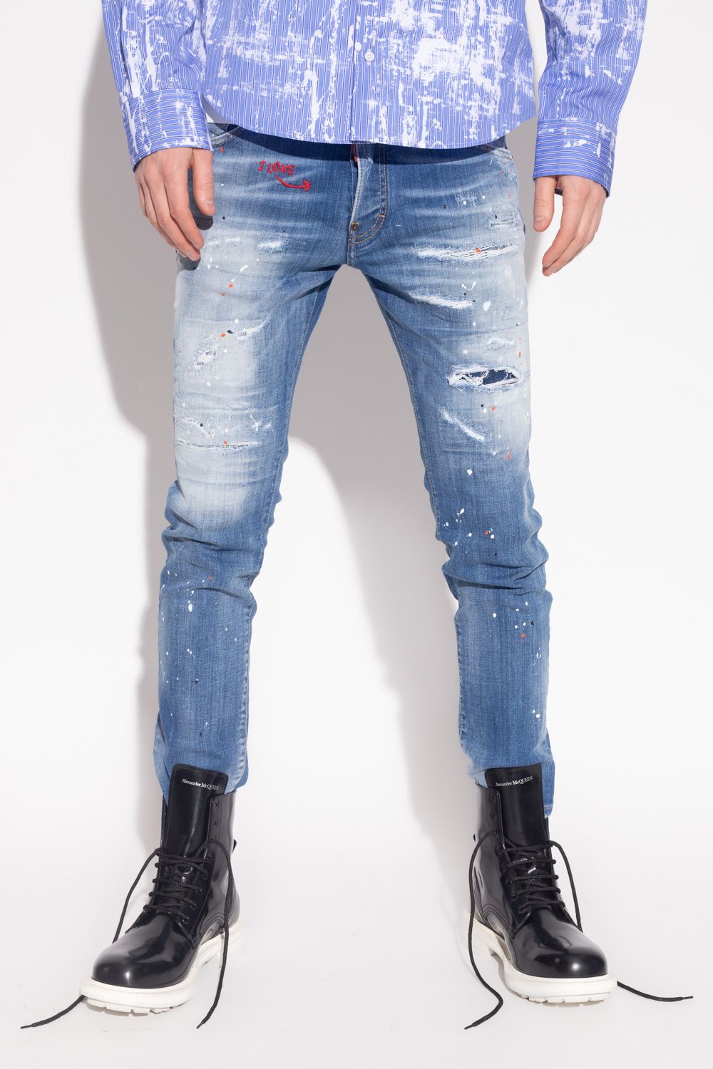 Dsquared² Chic Distressed Paint-Splatter Denim