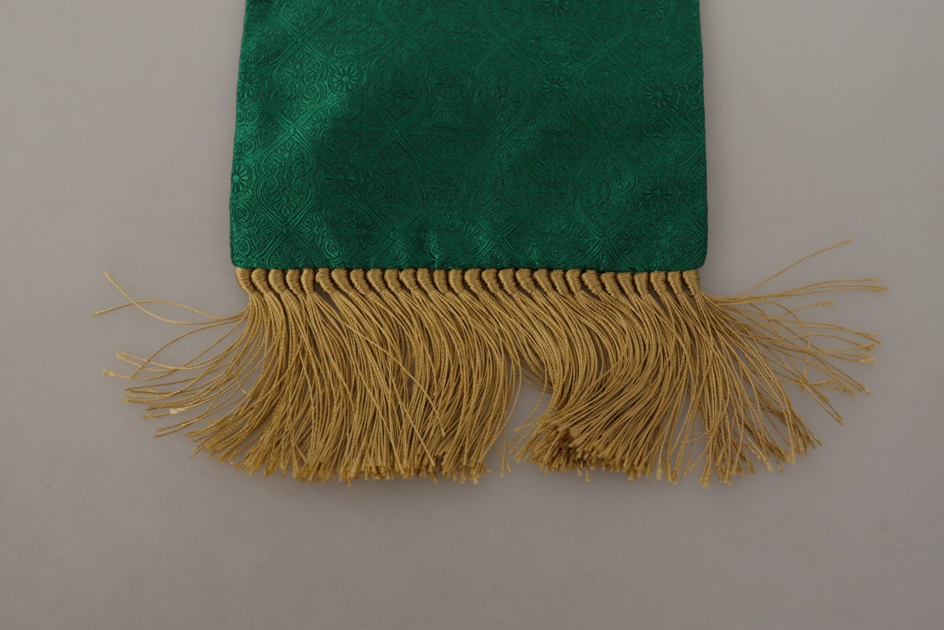 Dolce & Gabbana Green Crown Embroidered Shawl Fringe Blend Silk