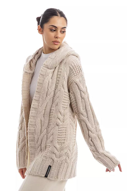 Hinnominate Timeless White Cable Knit Hooded Cardigan