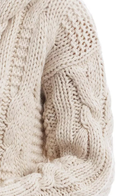 Hinnominate Timeless White Cable Knit Hooded Cardigan