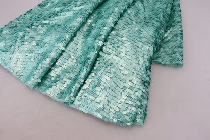 Dolce & Gabbana Blue Sequined Pleated Aline Midi Nylon Dress