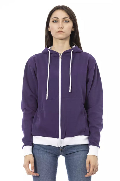 Baldinini Trend Purple Cotton Women Sweater with Adjustable Hood