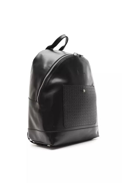 Billionaire Italian Couture Black Leather Men Backpack