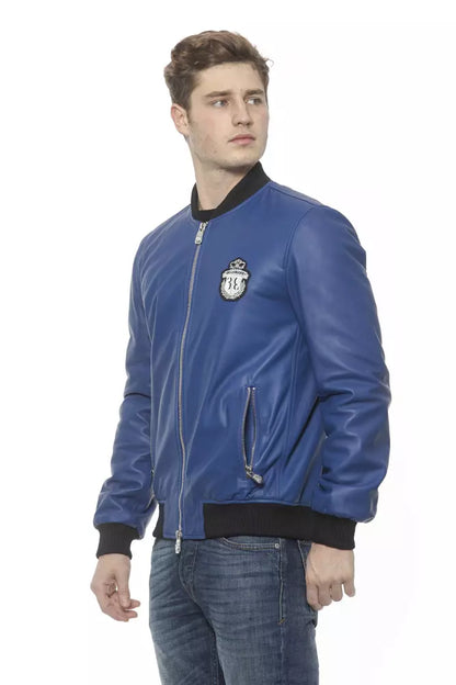 Billionaire Italian Couture Blue Leather Men's Bomber Jacket