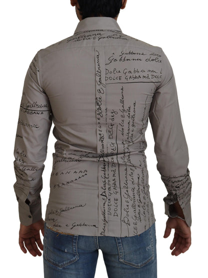 Dolce & Gabbana Gray Printed Cotton Slim Dress GOLD Shirt