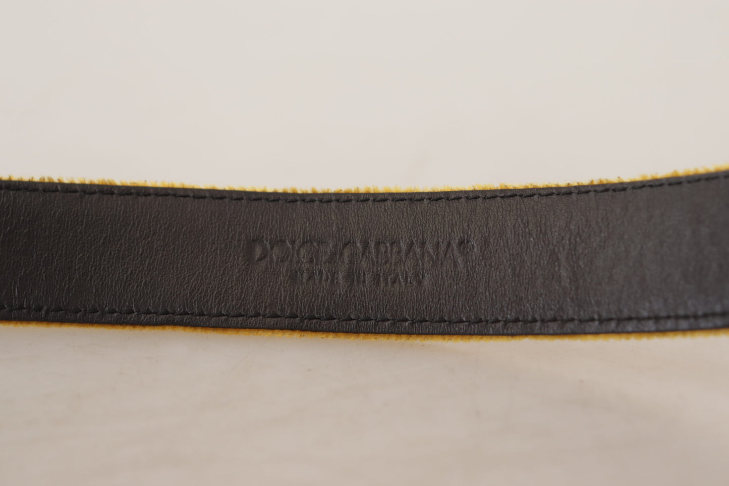Dolce & Gabbana Mustard Velvet Gold Logo Engraved Metal Buckle Belt