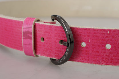 John Galliano Pink Leather Letter Logo Round Buckle Waist Belt
