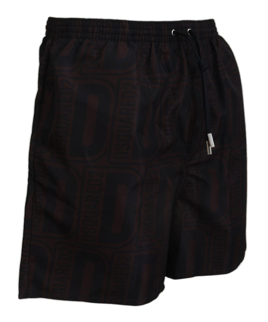 Dsquared² Chic Black and Brown Printed Swim Shorts