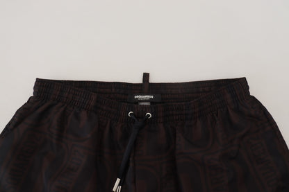 Dsquared² Chic Black and Brown Printed Swim Shorts