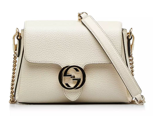 Gucci Cream White Leather Shoulder Bag with Silver Hardware