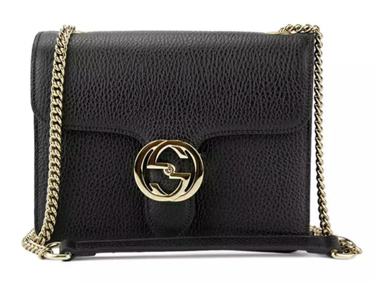 Gucci Elegant Black Leather Shoulder Bag with Silver Charm