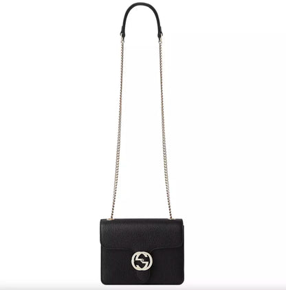 Gucci Elegant Black Leather Shoulder Bag with Silver Charm