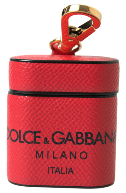Dolce & Gabbana Red Black Calf Leather Logo Print Strap Airpods Case