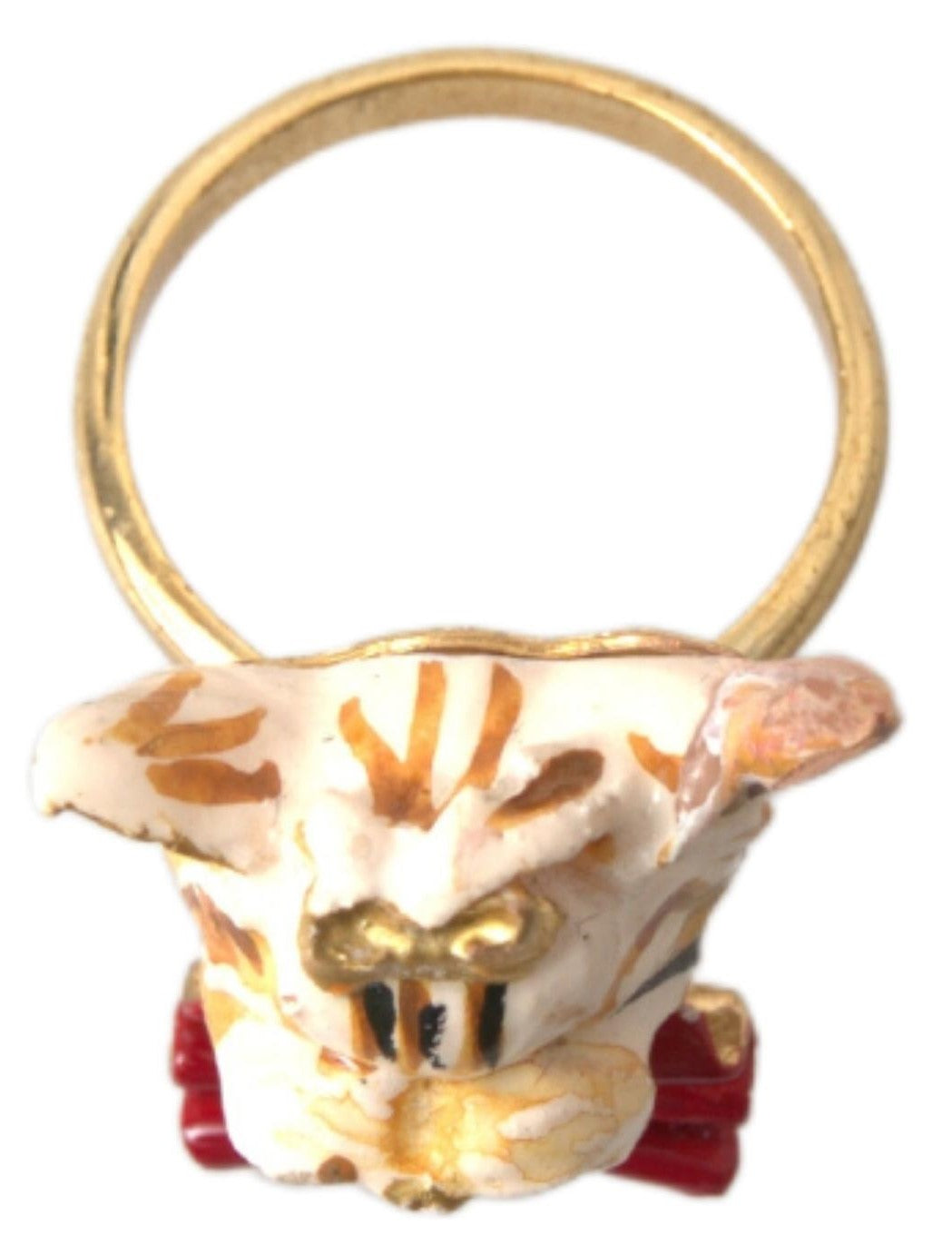 Dolce & Gabbana Gold Brass Resin Beige Dog Pet Accessory Ring