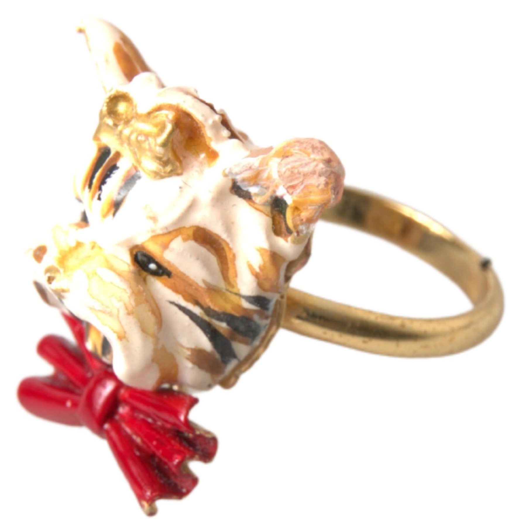 Dolce & Gabbana Gold Brass Resin Beige Dog Pet Accessory Ring
