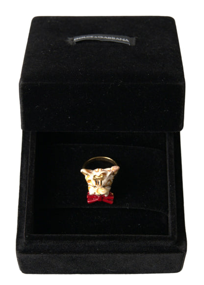 Dolce & Gabbana Gold Brass Resin Beige Dog Pet Accessory Ring