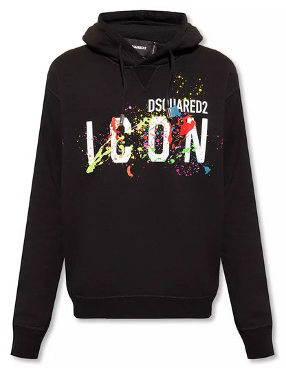 Dsquared² Sleek Black Cotton Hoodie with Contrasting Logo