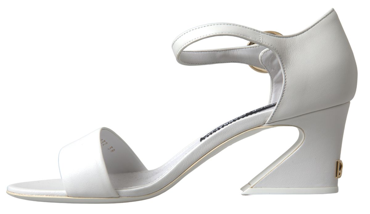 Dolce & Gabbana Elegant White Nappa Leather Cuban Heel Sandals