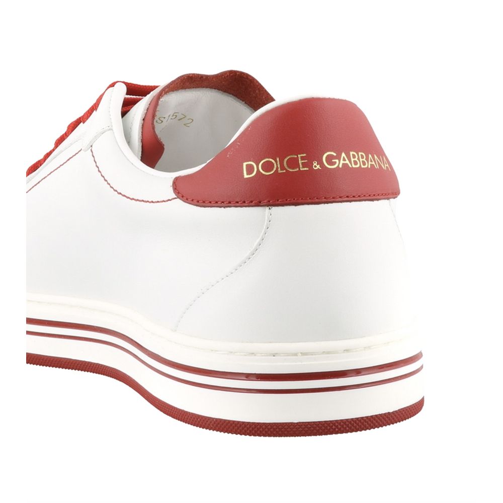 Dolce & Gabbana Chic White Calfskin Leather Sneakers with Red Accents