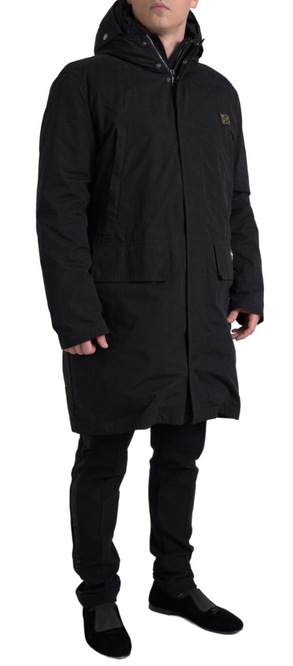 Dolce & Gabbana Elegant Hooded Black Trench Coat Jacket