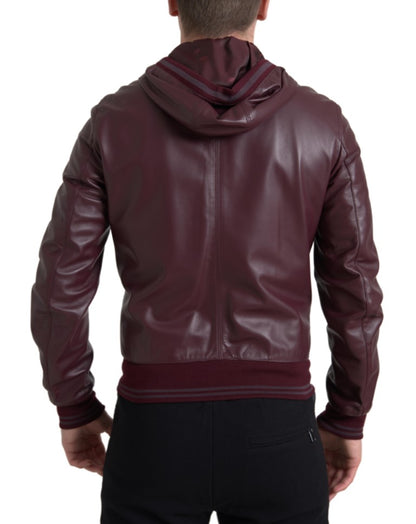 Dolce & Gabbana Elegant Bordeaux Leather Hooded Jacket