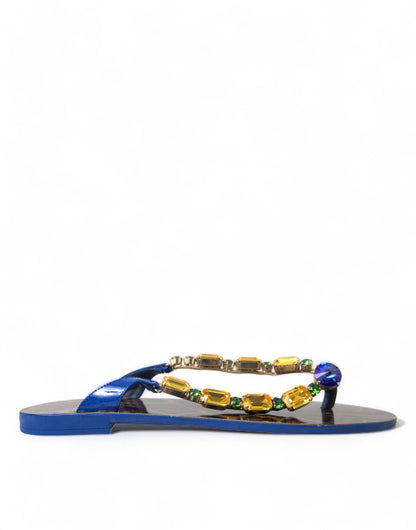 Dolce & Gabbana Blue Crystals Flats Sandals Beachwear Shoes