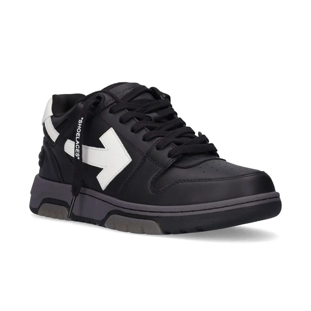 Off-White Sleek Black Leather Sneakers with Iconic Design