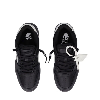 Off-White Sleek Black Leather Sneakers with Iconic Design