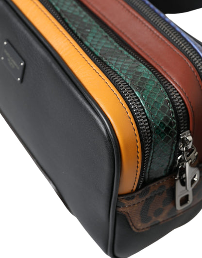 Dolce & Gabbana Black Exotic Leather Logo Belt Waist Fanny Pack Bag