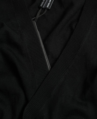 Dolce & Gabbana Black Wool V-neck Crossed Cardigan Sweater