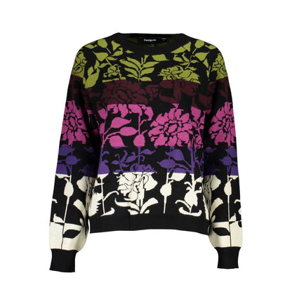 Desigual Chic Long-Sleeved Black Sweater with Contrast Details